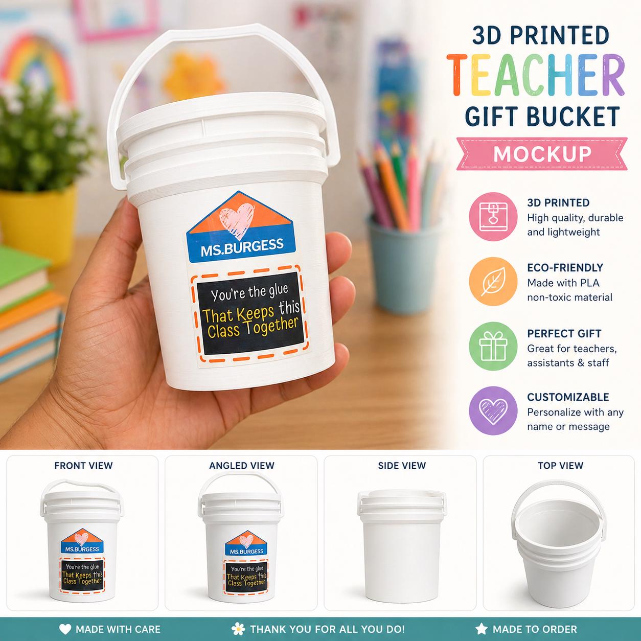 Teacher Mini Gift Bucket, Teacher Gift, Teacher Appreciation gift, Pencil Holder, Christmas Teacher Gift, End of Year Gift for Teacher